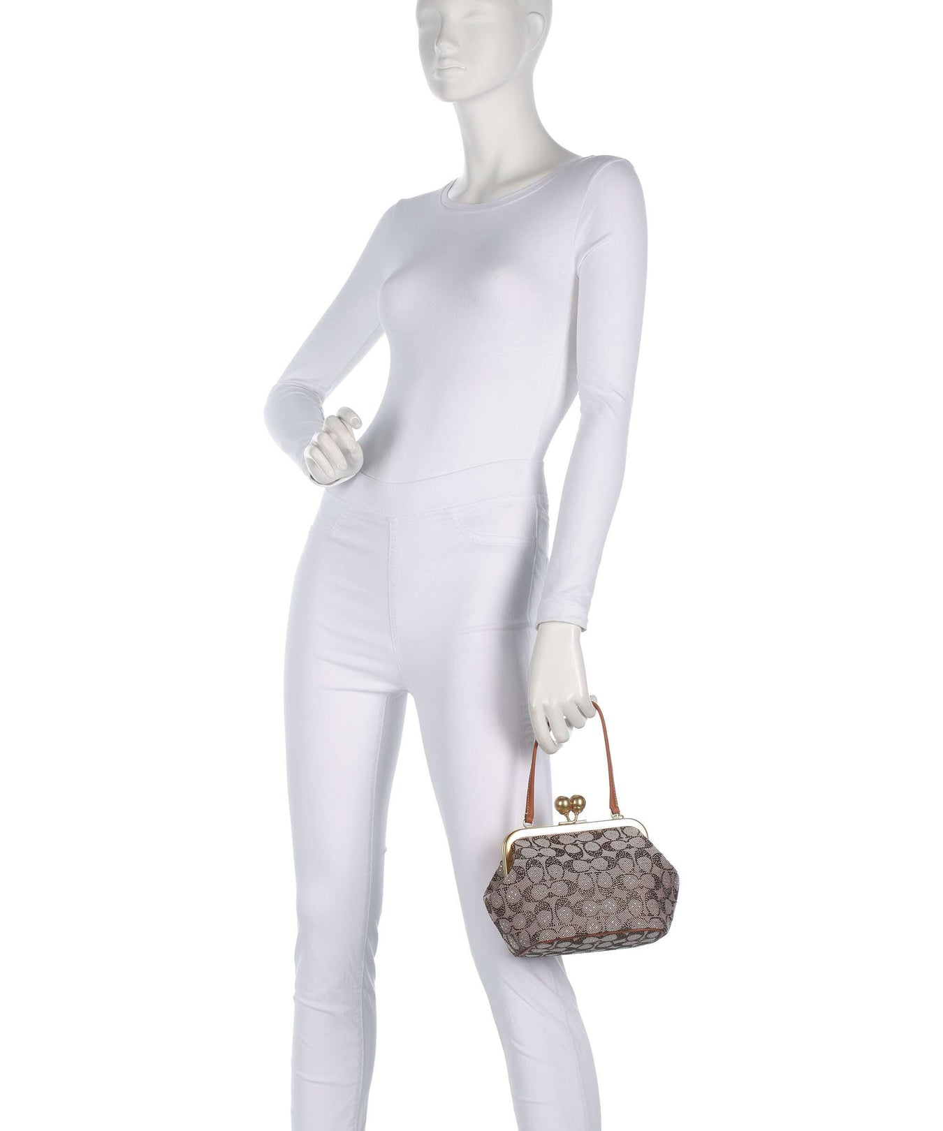 Coach Kisslock Frame Crystal Signature Jacquard Handbag burnished amber