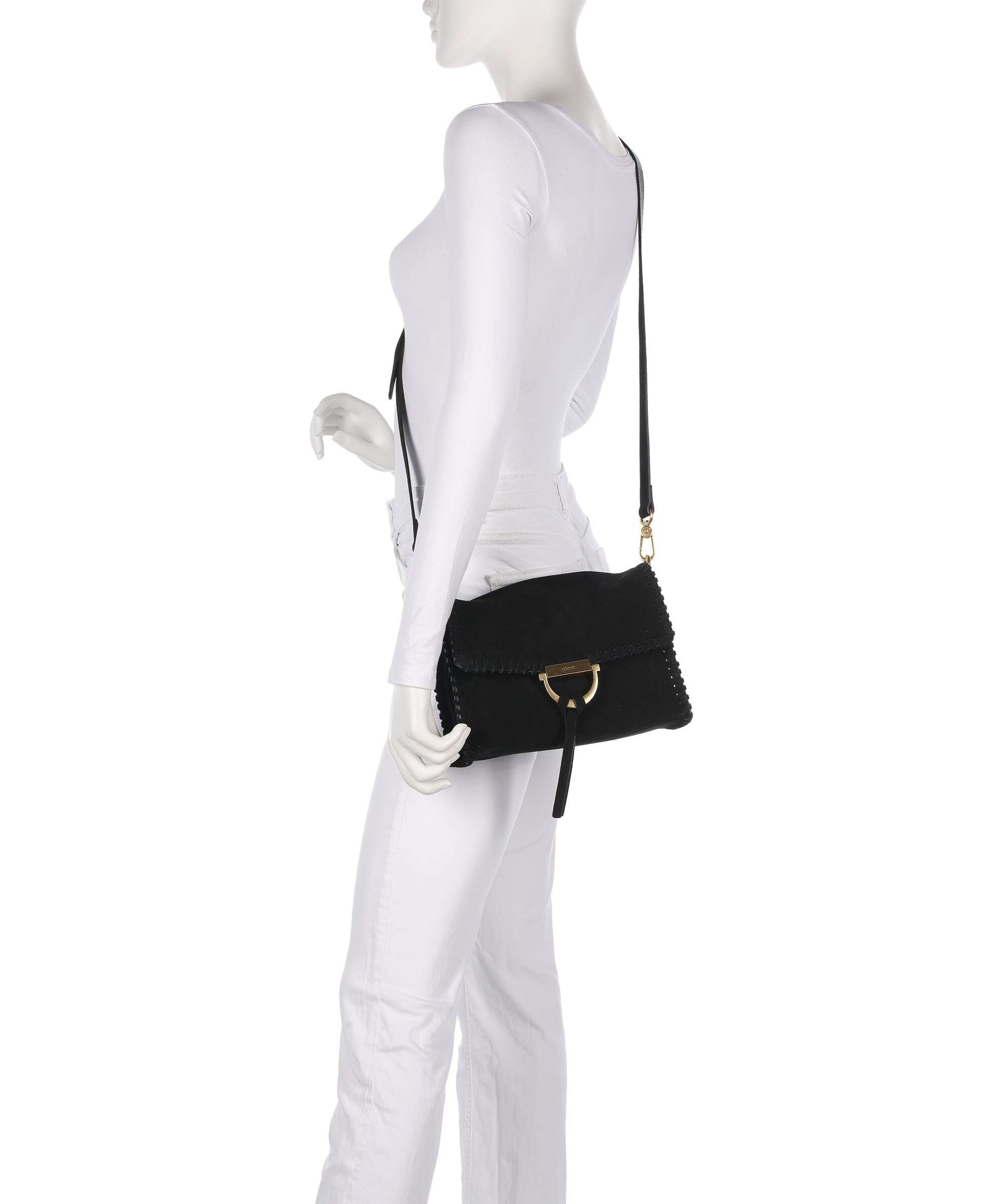Abro Suede Temi Stitch Shoulder bag black/gold