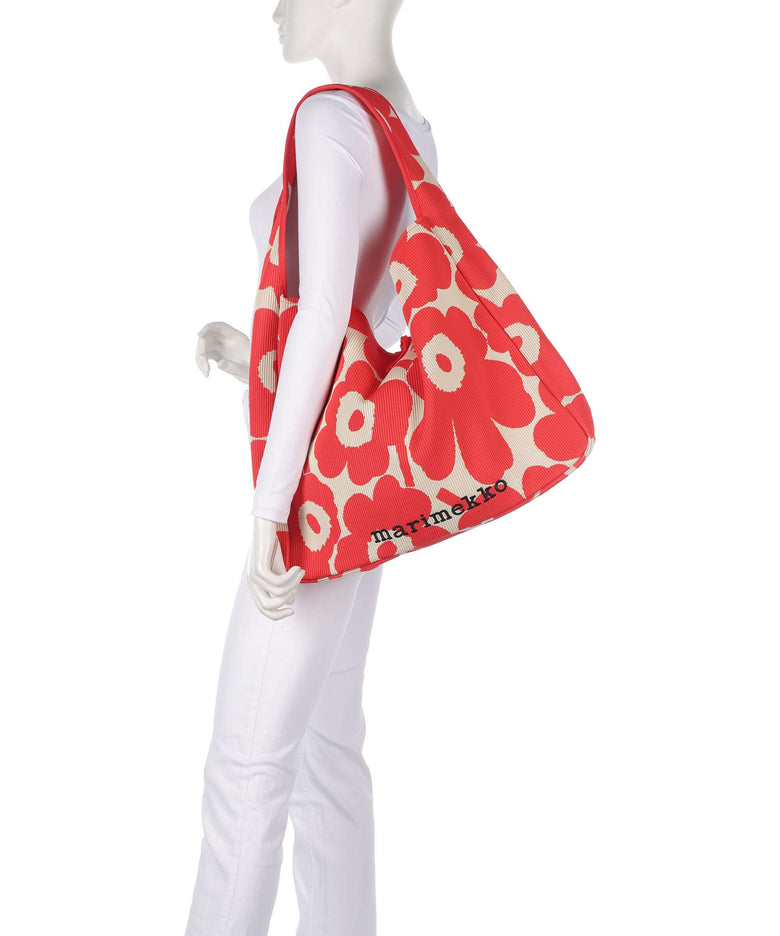 Marimekko Knitted Unikko Hobo bag pink/beige