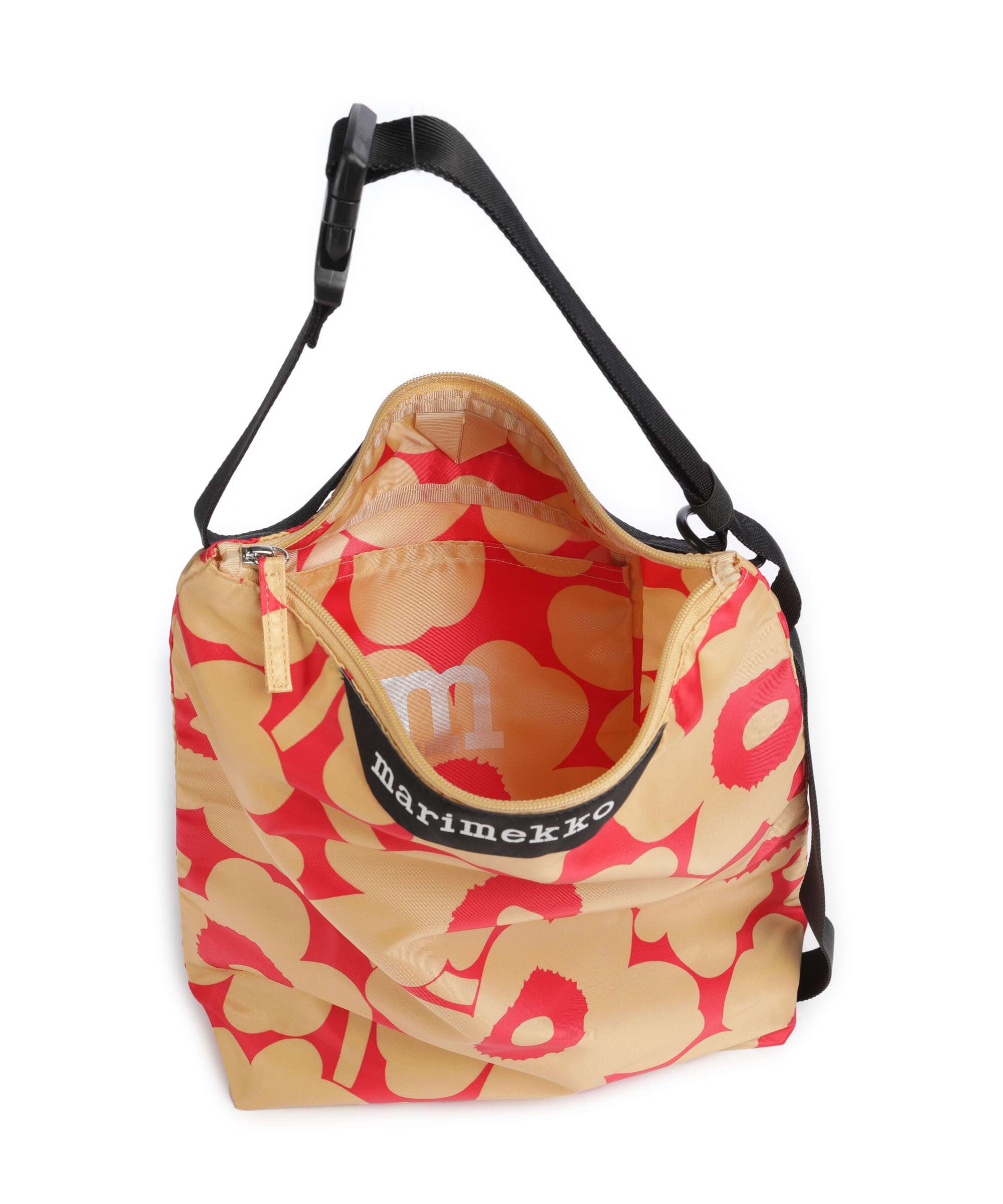 Marimekko Neat Unikko M Hobo bag light brown/red