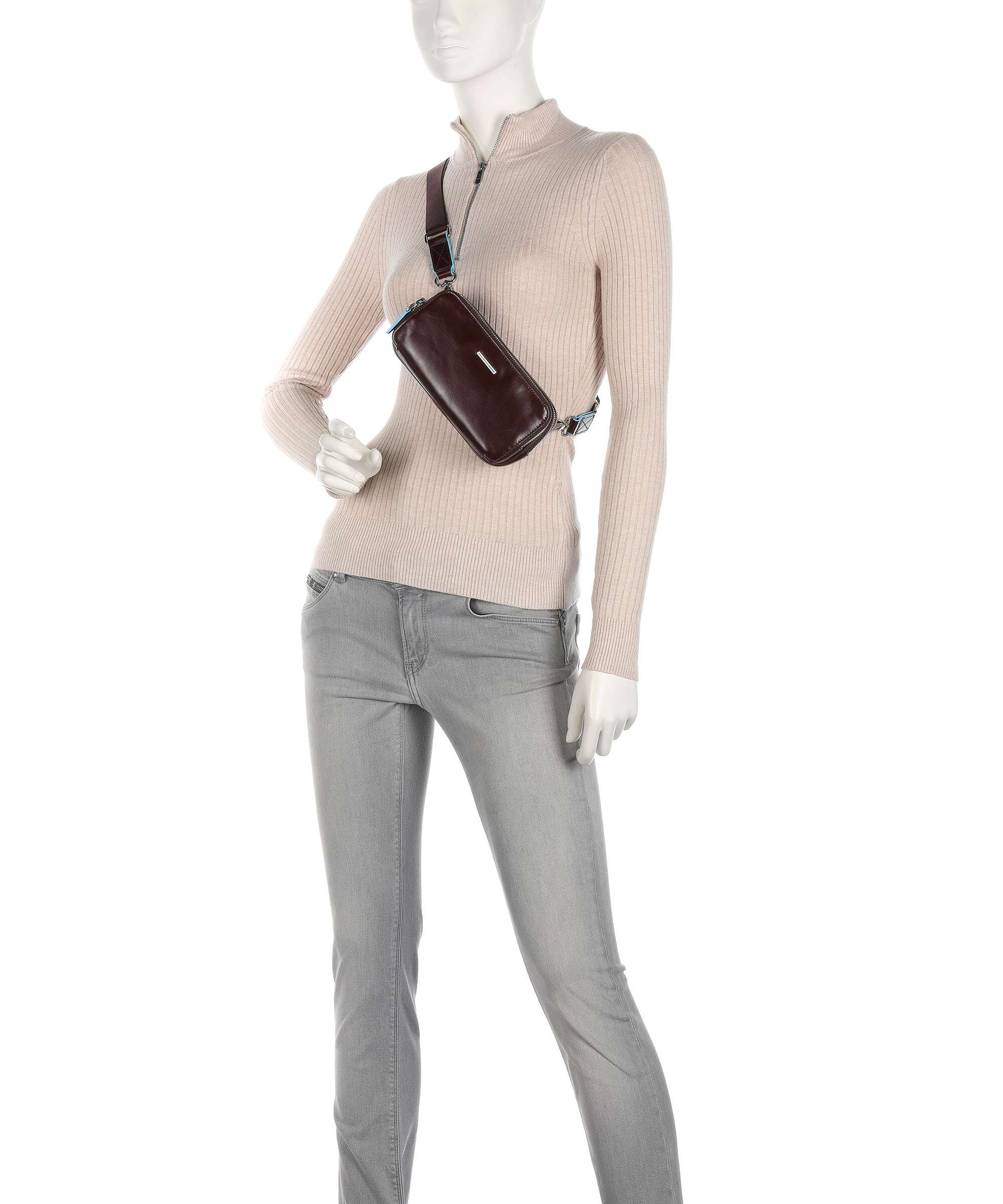 Piquadro Blue Square Wristlet mahogany