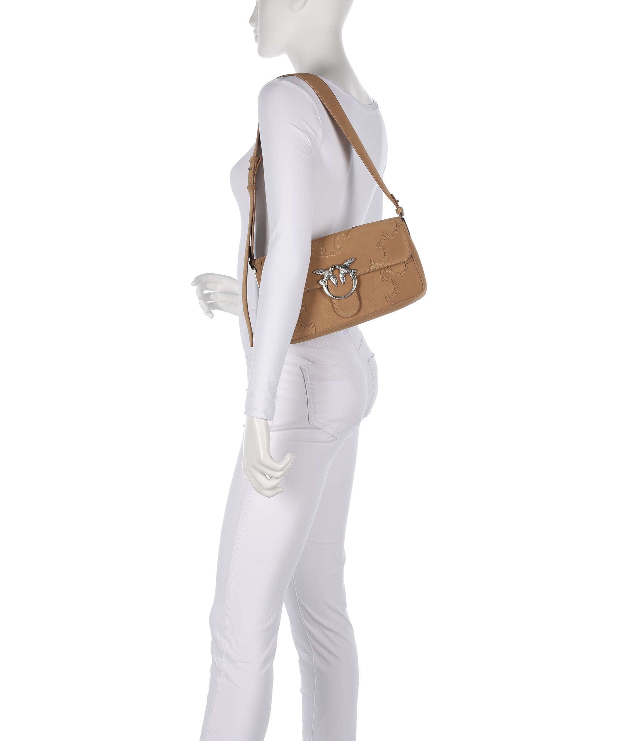 Pinko Love One Classic Slouchy Shoulder bag beige/scoiattolo/old silver