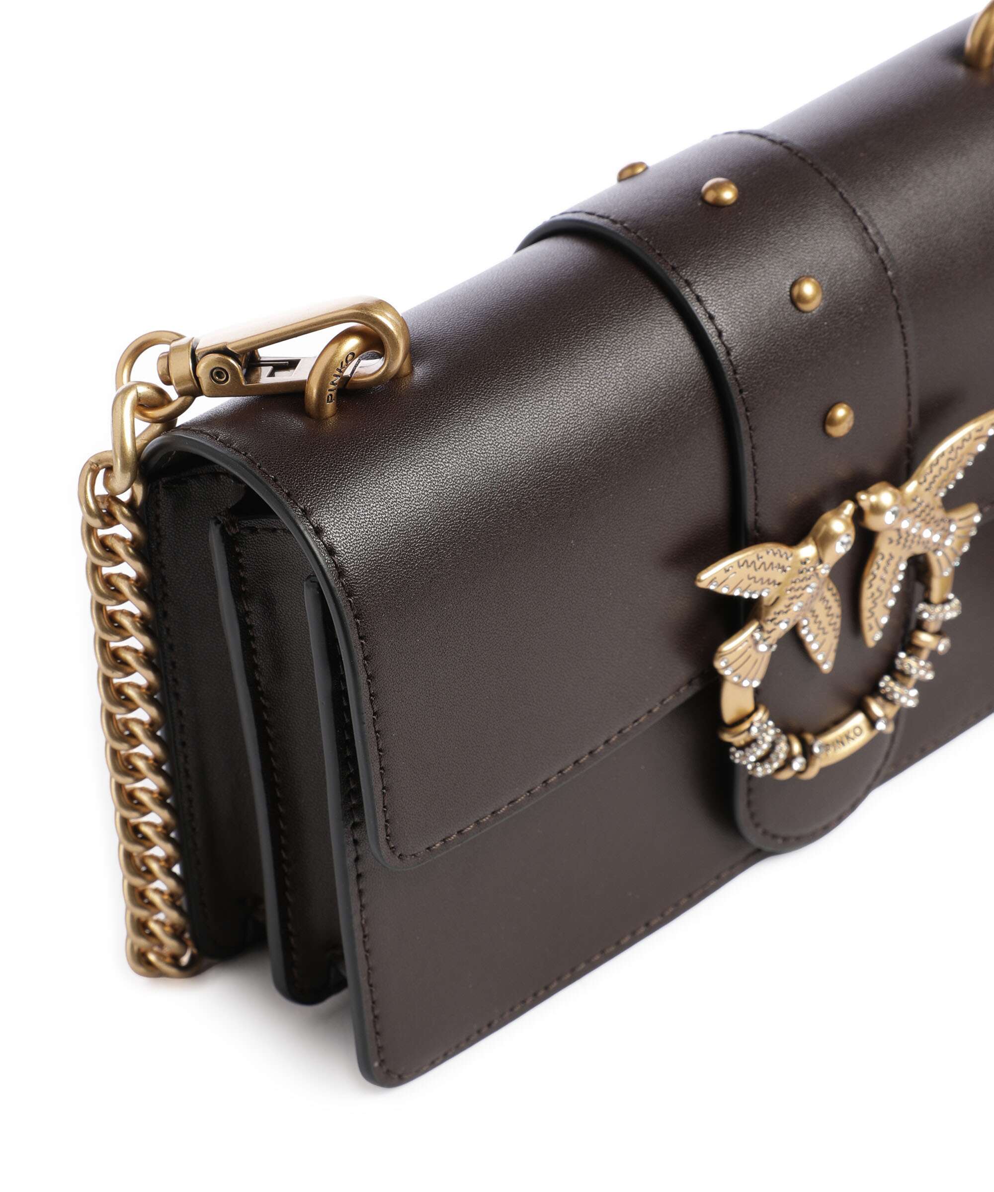Pinko Love One Mini New Buckle Crossbody bag marrone marasca/antique gold