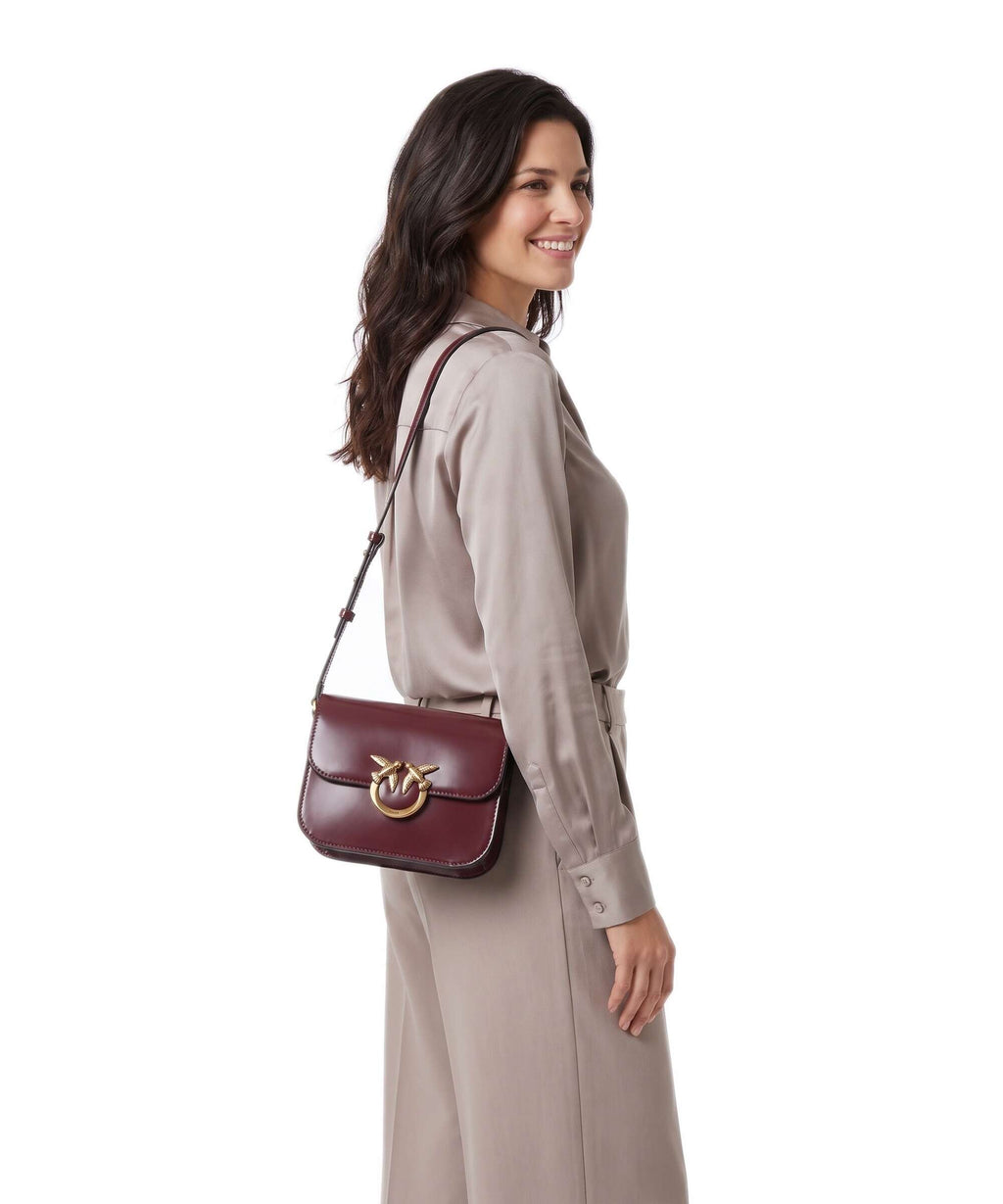 Pinko Love Box Mini Crossbody tas leer ribes intenso/antique gold ...