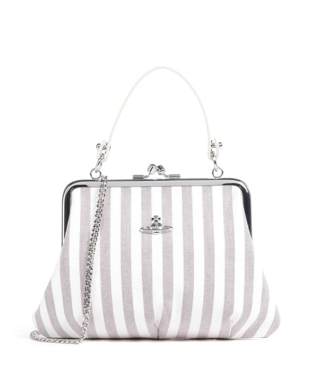 Vivienne Westwood Granny Frame Classic Oxford Shirt Handbag burgundy stripe