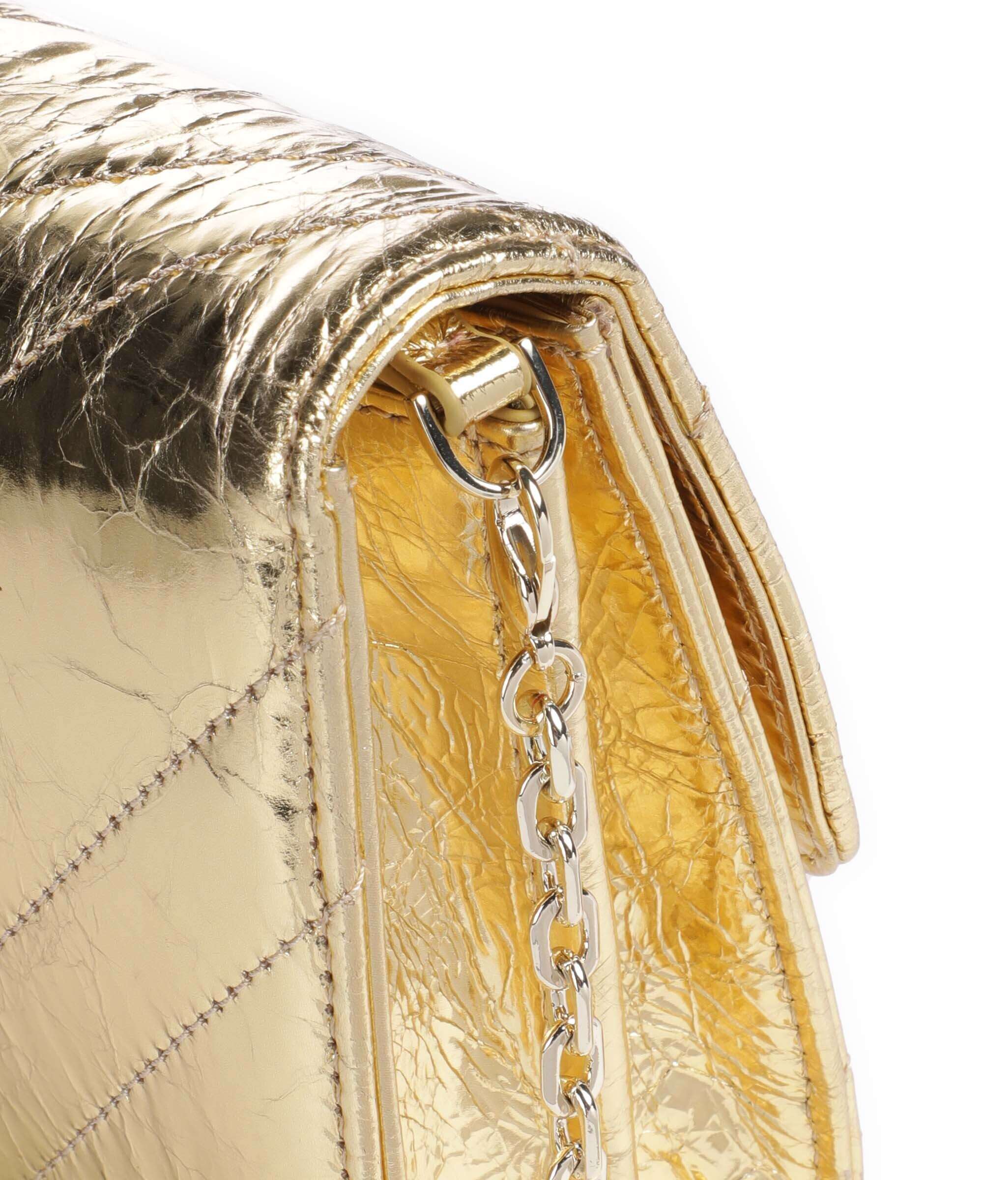 Patrizia Pepe Fly Quilted Metallic Crossbody bag craquele gold