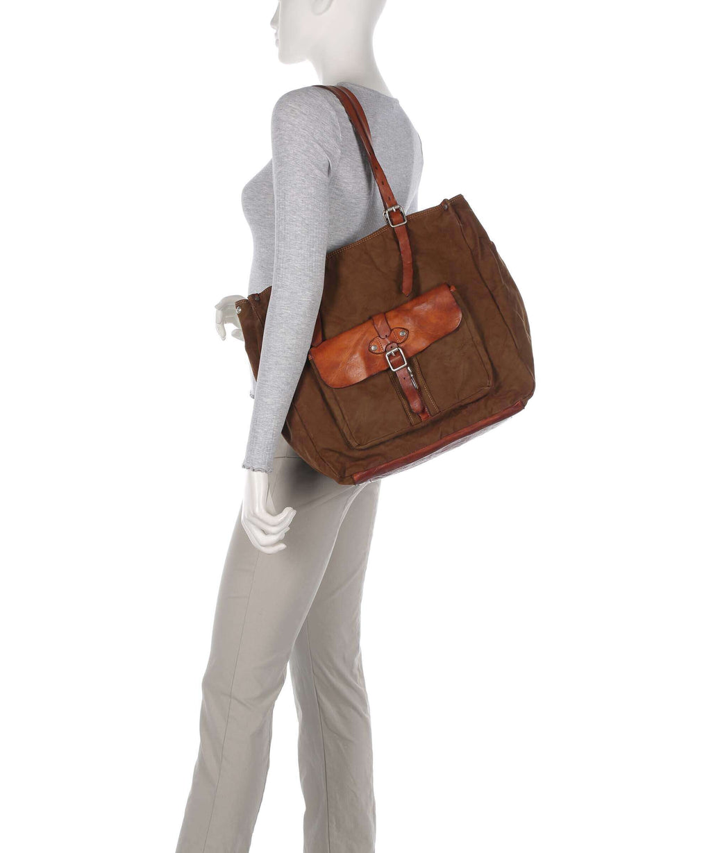 Campomaggi Tote bag verde militare/cognac