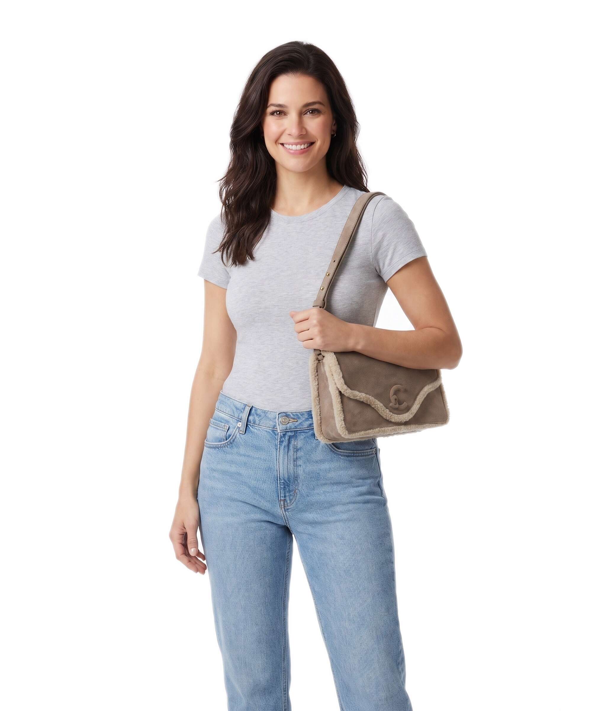 Coccinelle C-Me Softy Suede Shoulder bag warm taupe