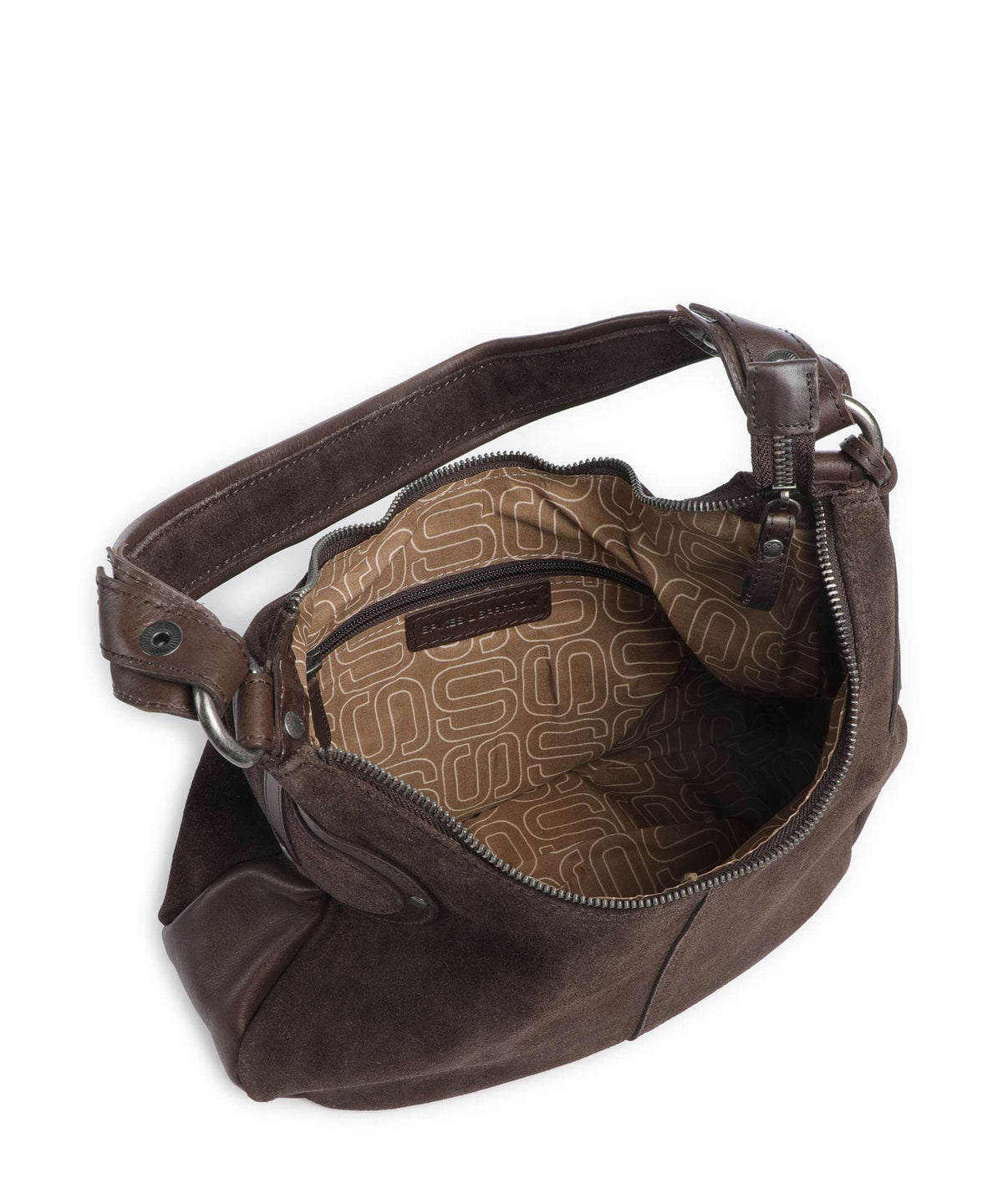 Spikes & Sparrow Suede Mix Anne-Lou Hobo bag dark brown