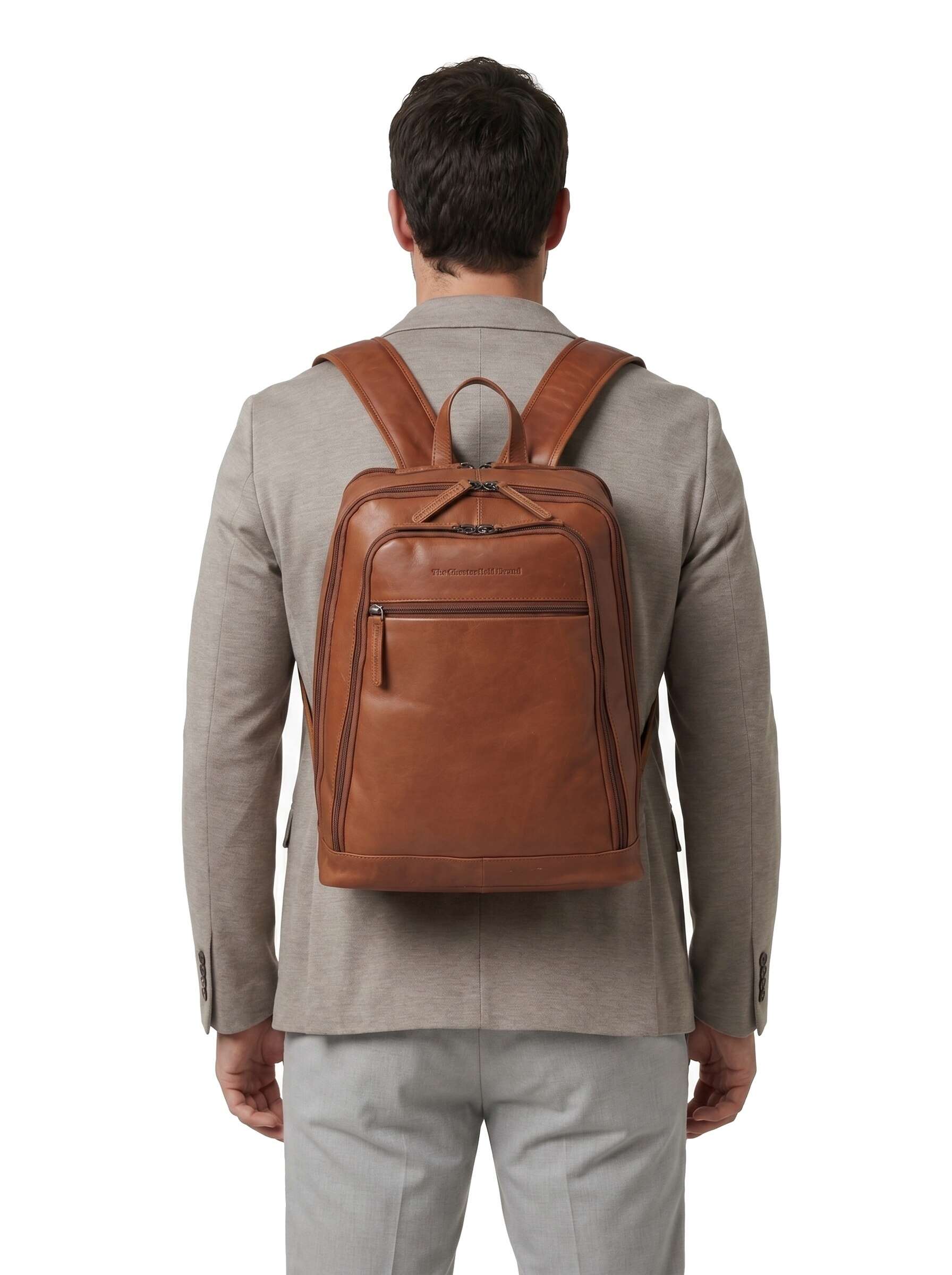 The Chesterfield Brand Cow Wax Pull Up Detroit Backpack cognac