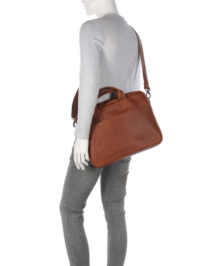 The Chesterfield Brand Cow Wax Pull Up Frazer Briefcase cognac