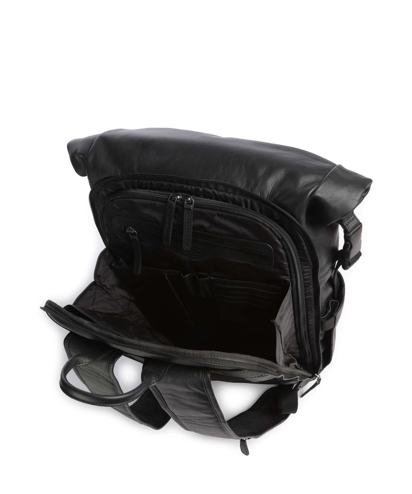 The Chesterfield Brand Wax Pull Up Cow Remo Rolltop backpack black